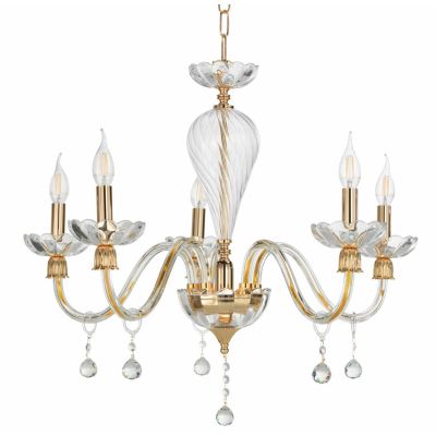 ROXANNE LAMPADARIO 5 LUCI IN CRISTALLO CON PENDAGLIERIA E MONTATURA ORO ONDALUCE CICIRIELLO - Cristalensi Shop Online