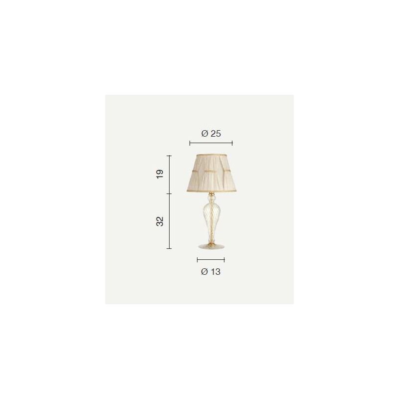 ROXANNE LAMPADA PICCOLA IN VETRO CON MONTATURA ORO E PARALUME TESSUTO ONDALUCE CICIRIELLO - Cristalensi Shop Online