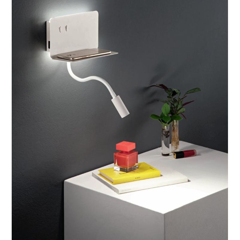STAN APPLIQUE CON PORTA USB,PORTA OGGETTI E BRACCIO FLESSIBILE LED 7,5W LUCE 3000K MODERNA ONDALUCE CICIRIELLO - Cristalensi Sho