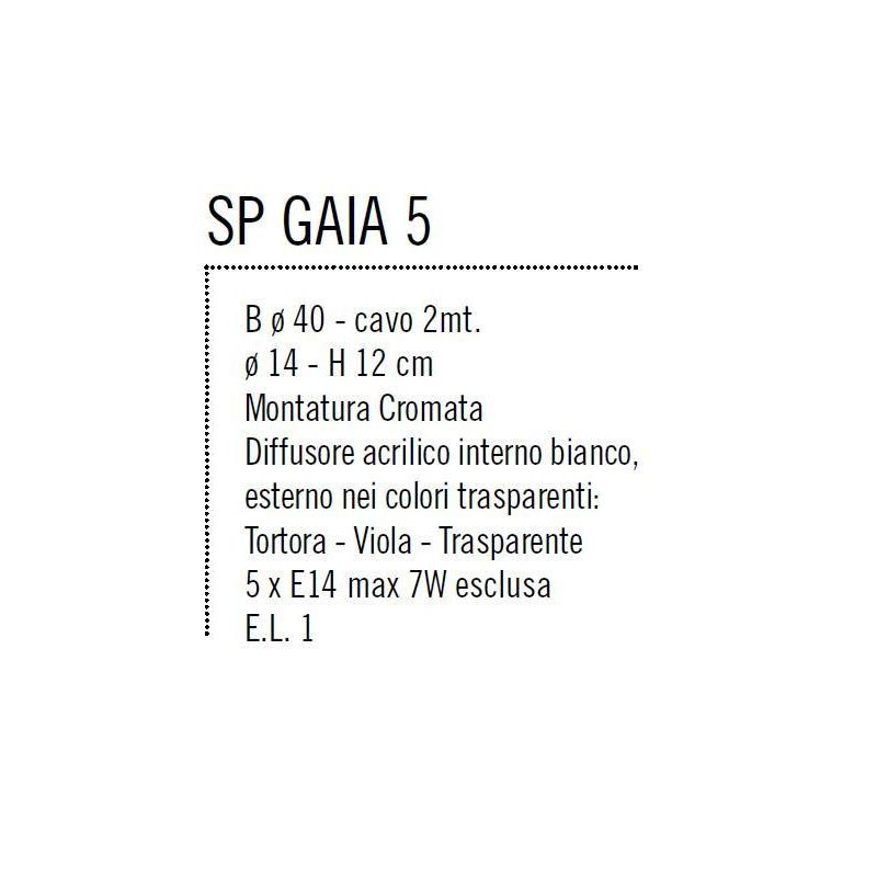 GAIA 5 LAMPADARIO SOSPENSIONE 5 LUCI PIATTO CROMO DIFFUSORI ACRILICO 3 COLORI Illuminando - Cristalensi Shop Online