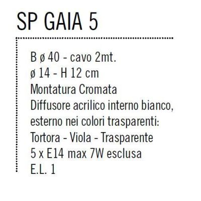 GAIA 5 LAMPADARIO SOSPENSIONE 5 LUCI PIATTO CROMO DIFFUSORI ACRILICO 3 COLORI Illuminando - Cristalensi Shop Online