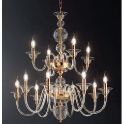 TEBE LAMPADARIO A SOSPENSIONE CLASSICO 12 LUCI IN VETRO LAVORATO A MANO 6 COLORI ONDALUCE CICIRIELLO - Cristalensi Shop Online 2