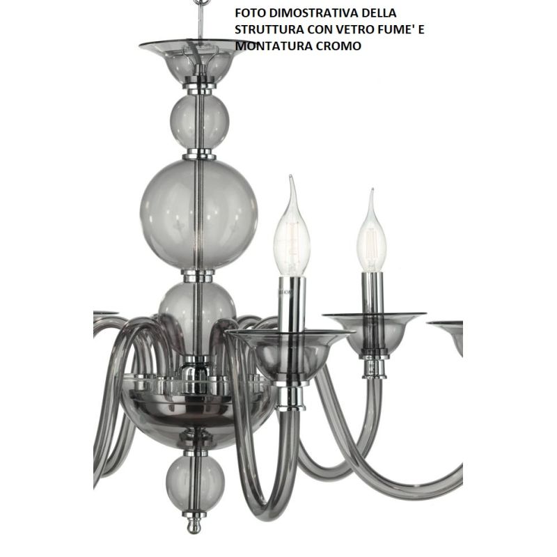 TEBE LAMPADARIO A SOSPENSIONE CLASSICO 12 LUCI IN VETRO LAVORATO A MANO 6 COLORI ONDALUCE CICIRIELLO - Cristalensi Shop Online