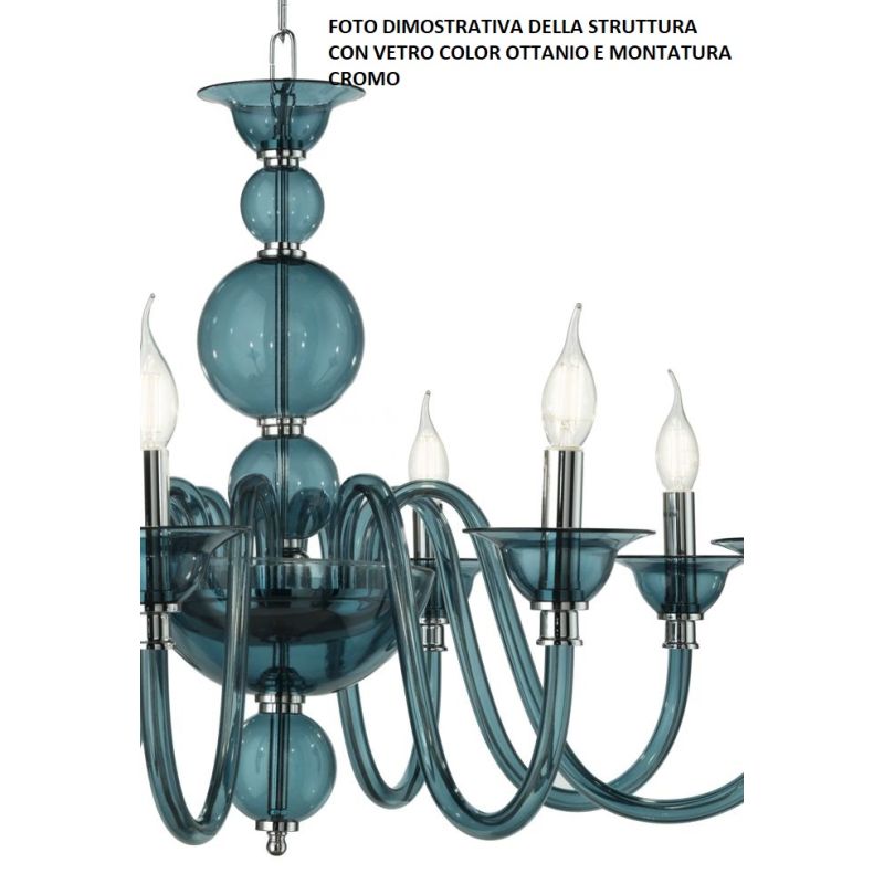 TEBE LAMPADARIO A SOSPENSIONE CLASSICO 12 LUCI IN VETRO LAVORATO A MANO 6 COLORI ONDALUCE CICIRIELLO - Cristalensi Shop Online