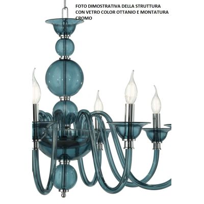 TEBE LAMPADARIO A SOSPENSIONE CLASSICO 12 LUCI IN VETRO LAVORATO A MANO 6 COLORI ONDALUCE CICIRIELLO - Cristalensi Shop Online
