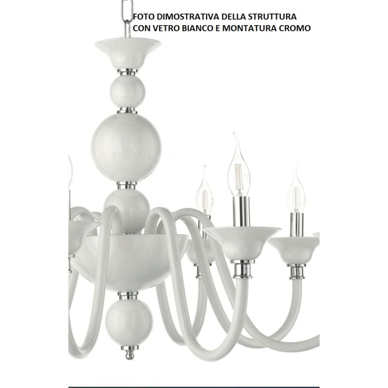 TEBE LAMPADARIO A SOSPENSIONE CLASSICO 12 LUCI IN VETRO LAVORATO A MANO 6 COLORI ONDALUCE CICIRIELLO - Cristalensi Shop Online