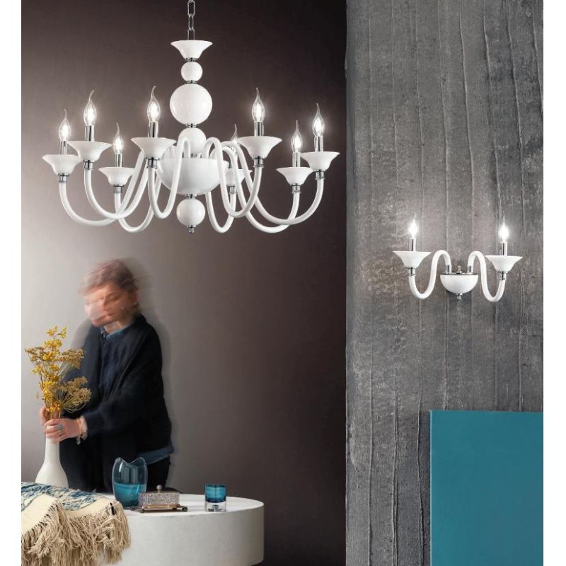 TEBE LAMPADARIO A SOSPENSIONE CLASSICO 8 LUCI IN VETRO LAVORATO A MANO 6 COLORI ONDALUCE ONDALUCE CICIRIELLO - Cristalensi Shop