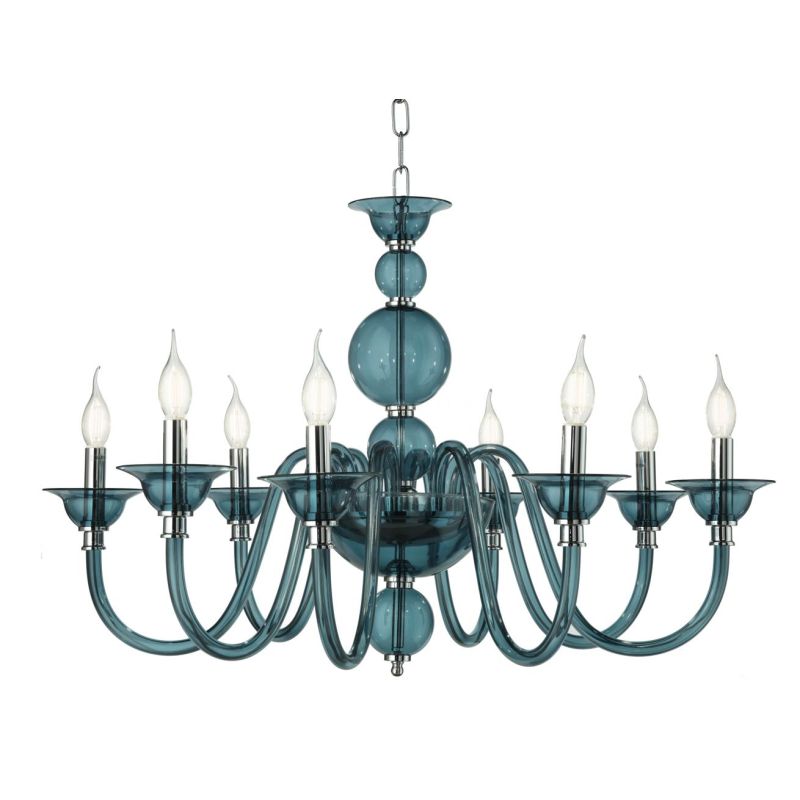 TEBE LAMPADARIO A SOSPENSIONE CLASSICO 8 LUCI IN VETRO LAVORATO A MANO 6 COLORI ONDALUCE ONDALUCE CICIRIELLO - Cristalensi Shop