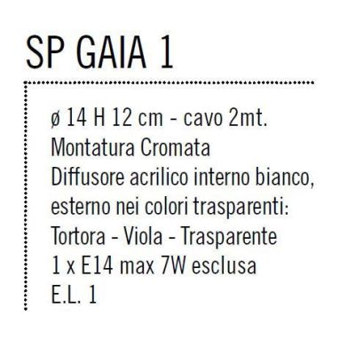 GAIA SP1 SOSPENSIONE SINGOLA IN 3 COLORI CON DIFFUSORE IN ACRILICO MODERNA Illuminando - Cristalensi Shop Online