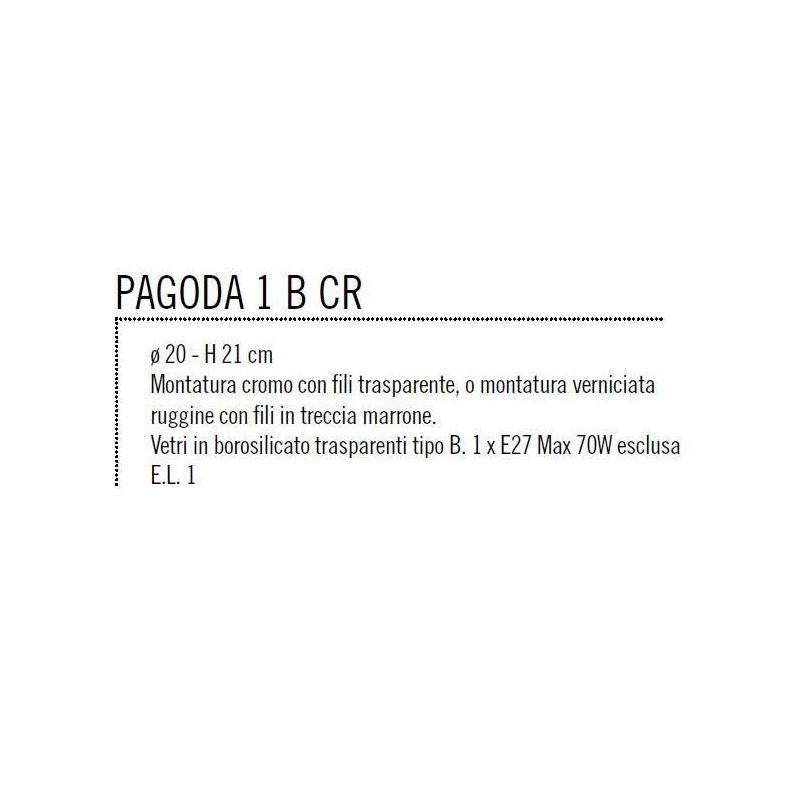 PAGODA 1 B SOSPENSIONE SINGOLA IN VETRO TRASPARENTE MONTATURA 2 COLORI Illuminando - Cristalensi Shop Online