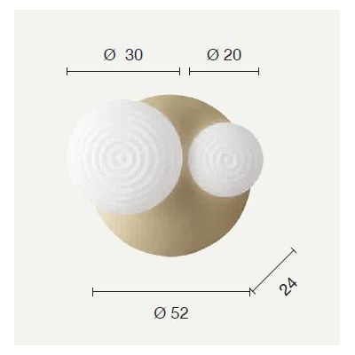 TONDO PLAFONIERA D50 CM METALLO NERO O ORO CON DUE DIFFUSORI A SFERA IN VETRO DESIGN MODERNO ONDALUCE CICIRIELLO - Cristalensi S