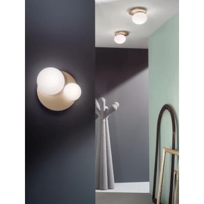 TONDO PLAFONIERA D50 CM METALLO NERO O ORO CON DUE DIFFUSORI A SFERA IN VETRO DESIGN MODERNO ONDALUCE CICIRIELLO - Cristalensi S