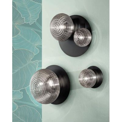 TONDO PLAFONIERA D50 CM METALLO NERO O ORO CON DUE DIFFUSORI A SFERA IN VETRO DESIGN MODERNO ONDALUCE CICIRIELLO - Cristalensi S