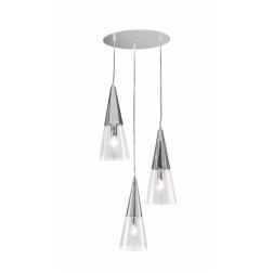 TRENTO SOSPENSIONE ROTONDA 3 LUCI MODERNO IN METALLO ORO,CROMO O NERO VETRI TRASPARENTI O A SPECCHIO ONDALUCE CICIRIELLO - Crist 2