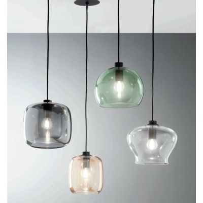 VERVE SOSPENSIONE SINGOLA IN VETRO SOFFIATO TRASPARENTE, FUME, AMBRA O VERDE D20 CM ATTACCO E14 MODERNA ONDALUCE CICIRIELLO - Cr