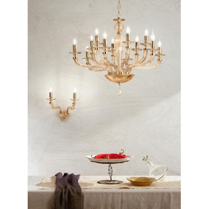 VILLA LAMPADA A PARETE CLASSICA CON 2 LUCI IN VETRO LAVORATO A MANO 6 COLORI ONDALUCE CICIRIELLO - Cristalensi Shop Online