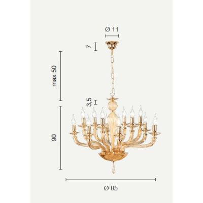 VILLA LAMPADARIO CLASSICO A 12 LUCI IN VETRO LAVORATO A MANO IN 6 COLORI DI ONDALUCE ONDALUCE CICIRIELLO - Cristalensi Shop Onli