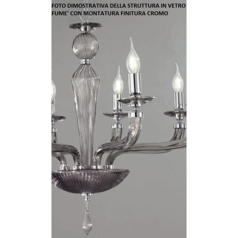 VILLA LAMPADARIO CLASSICO A 12 LUCI IN VETRO LAVORATO A MANO IN 6 COLORI DI ONDALUCE ONDALUCE CICIRIELLO - Cristalensi Shop Onli