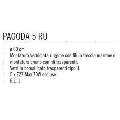 PAGODA 5 LUCI PIATTO CROMO LUCIDO O RUGGINE CON FILO TRECCIA VETRI TRASPARENTI Illuminando - Cristalensi Shop Online