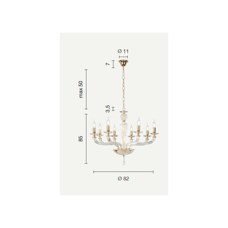 VILLA LAMPADADIO CLASSICO AD 8 LUCI IN VETRO LAVORATO A MANO 6 COLORI DISPONIBILI DI ONDALUCE ONDALUCE CICIRIELLO - Cristalensi