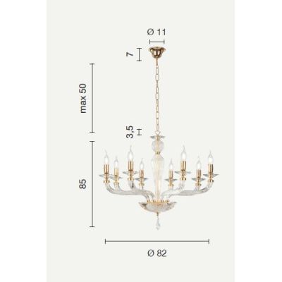 VILLA LAMPADADIO CLASSICO AD 8 LUCI IN VETRO LAVORATO A MANO 6 COLORI DISPONIBILI DI ONDALUCE ONDALUCE CICIRIELLO - Cristalensi