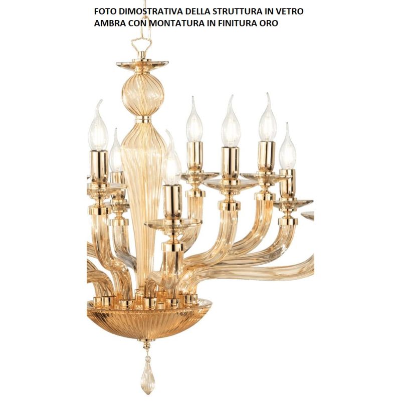 VILLA LAMPADADIO CLASSICO AD 8 LUCI IN VETRO LAVORATO A MANO 6 COLORI DISPONIBILI DI ONDALUCE ONDALUCE CICIRIELLO - Cristalensi