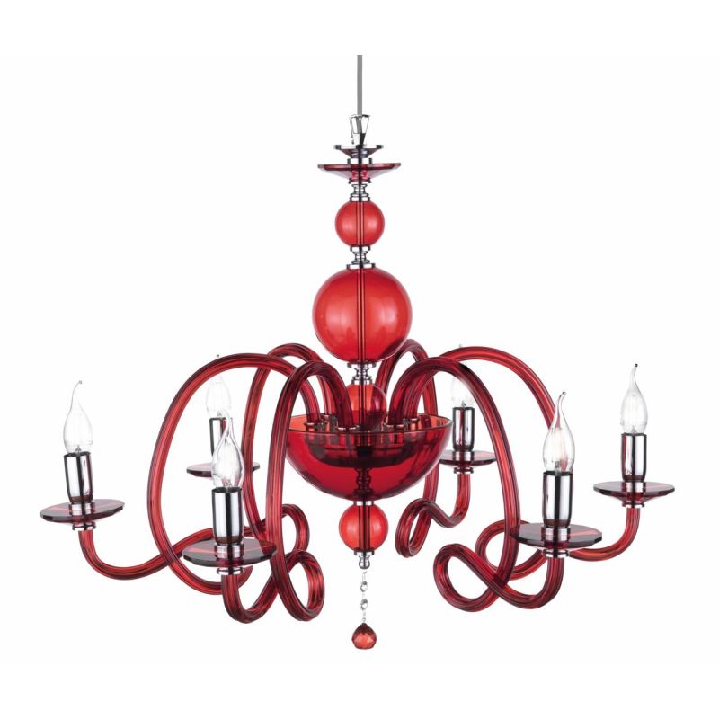 VIVALDI LAMPADARIO A SOSPENSIONE CLASSICO 6 LUCI IN VETRO E CRISTALLO IN 8 COLORI DI ONDALUCELU ONDALUCE CICIRIELLO - Cristalens