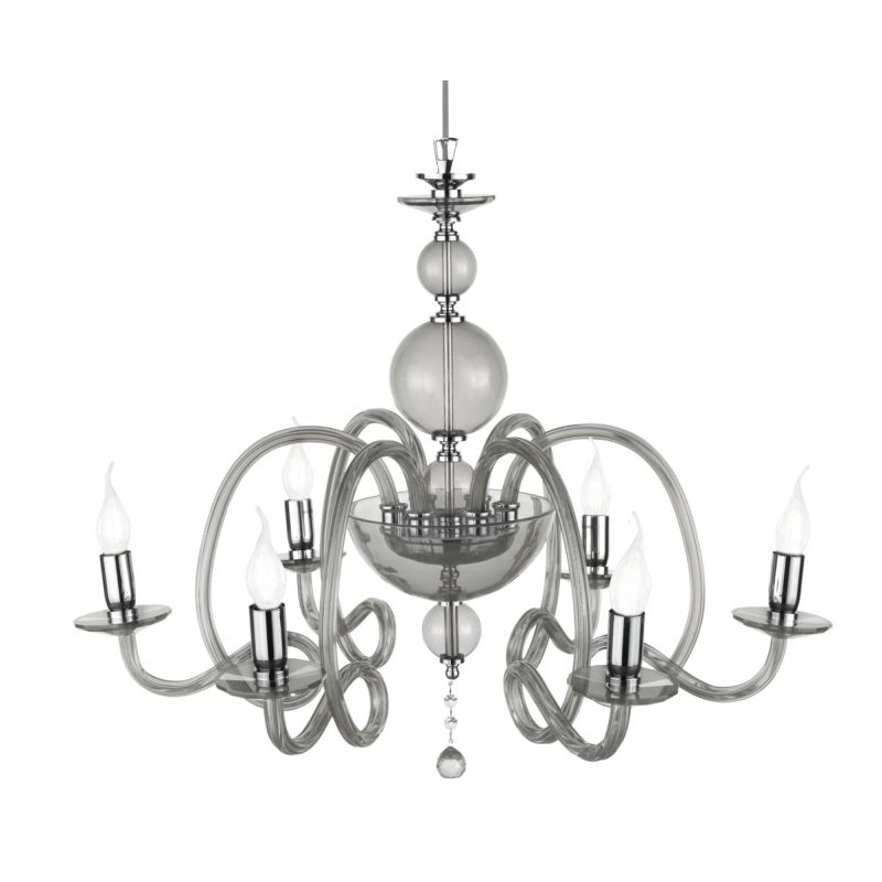 VIVALDI LAMPADARIO A SOSPENSIONE CLASSICO 6 LUCI IN VETRO E CRISTALLO IN 8 COLORI DI ONDALUCELU ONDALUCE CICIRIELLO - Cristalens