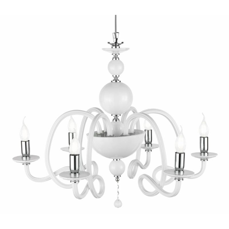 VIVALDI LAMPADARIO A SOSPENSIONE CLASSICO 6 LUCI IN VETRO E CRISTALLO IN 8 COLORI DI ONDALUCELU ONDALUCE CICIRIELLO - Cristalens