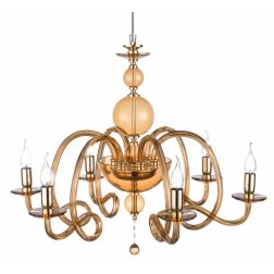 VIVALDI LAMPADARIO A SOSPENSIONE CLASSICO 6 LUCI IN VETRO E CRISTALLO IN 8 COLORI DI ONDALUCELU ONDALUCE CICIRIELLO - Cristalens 2