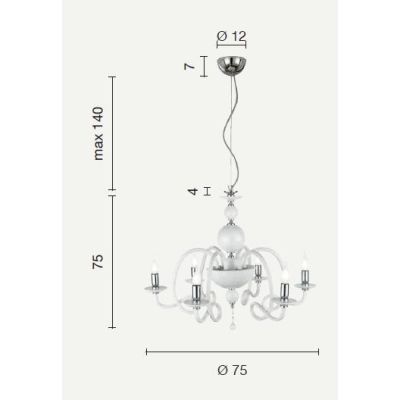 VIVALDI LAMPADARIO A SOSPENSIONE CLASSICO 6 LUCI IN VETRO E CRISTALLO IN 8 COLORI DI ONDALUCELU ONDALUCE CICIRIELLO - Cristalens