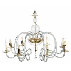 VIVALDI LAMPADARIO A SOSPENSIONE CLASSICO 8 LUCI CON CRISTALLI E VETRO COLORATO 8 COLORI ONDALUCE CICIRIELLO - Cristalensi Shop 2