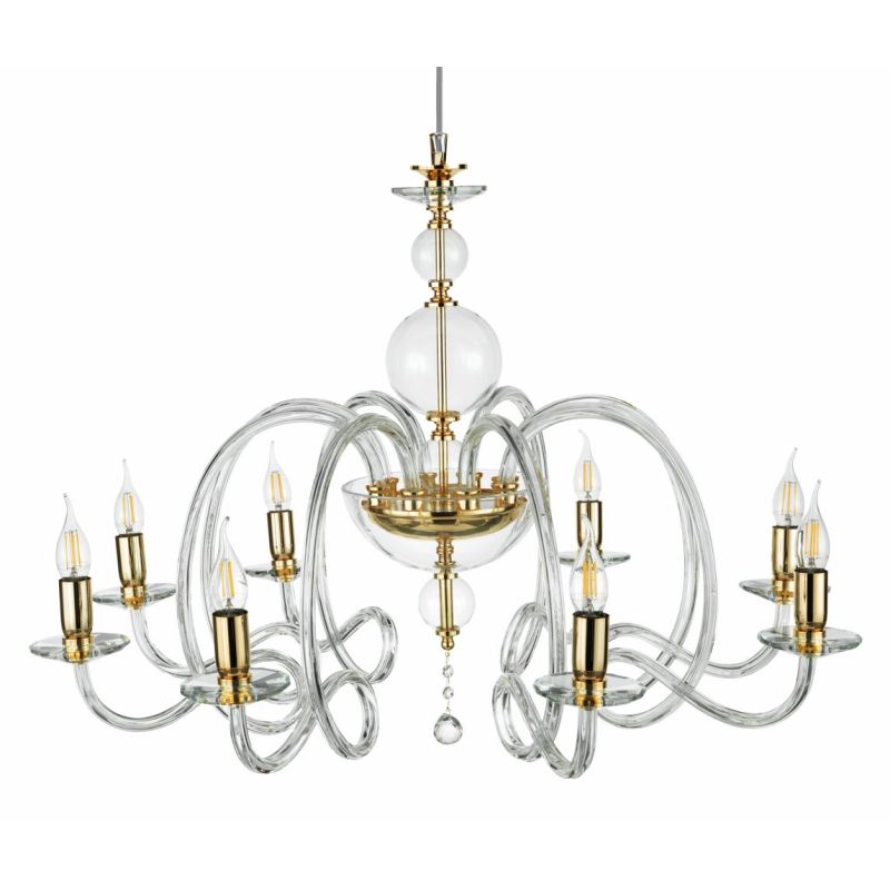 VIVALDI LAMPADARIO A SOSPENSIONE CLASSICO 8 LUCI CON CRISTALLI E VETRO COLORATO 8 COLORI ONDALUCE CICIRIELLO - Cristalensi Shop