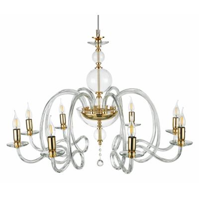 VIVALDI LAMPADARIO A SOSPENSIONE CLASSICO 8 LUCI CON CRISTALLI E VETRO COLORATO 8 COLORI ONDALUCE CICIRIELLO - Cristalensi Shop