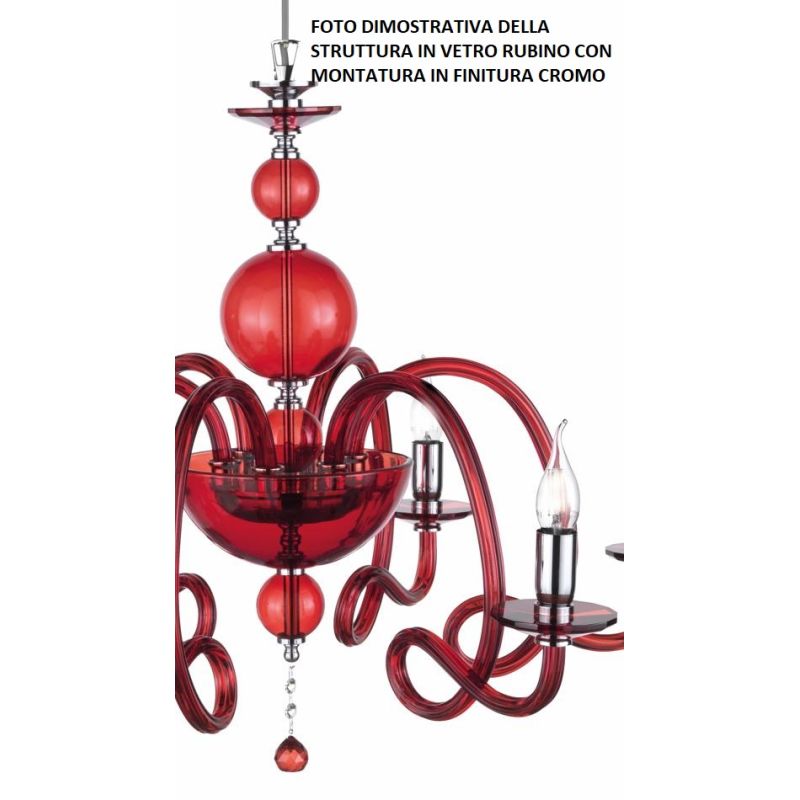 VIVALDI LAMPADARIO A SOSPENSIONE CLASSICO 8 LUCI CON CRISTALLI E VETRO COLORATO 8 COLORI ONDALUCE CICIRIELLO - Cristalensi Shop