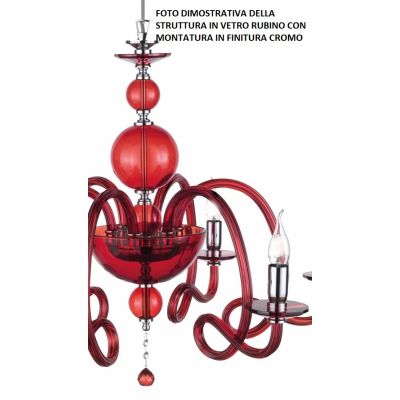 VIVALDI LAMPADARIO A SOSPENSIONE CLASSICO 8 LUCI CON CRISTALLI E VETRO COLORATO 8 COLORI ONDALUCE CICIRIELLO - Cristalensi Shop