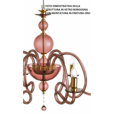 VIVALDI LAMPADARIO A SOSPENSIONE CLASSICO 8 LUCI CON CRISTALLI E VETRO COLORATO 8 COLORI ONDALUCE CICIRIELLO - Cristalensi Shop