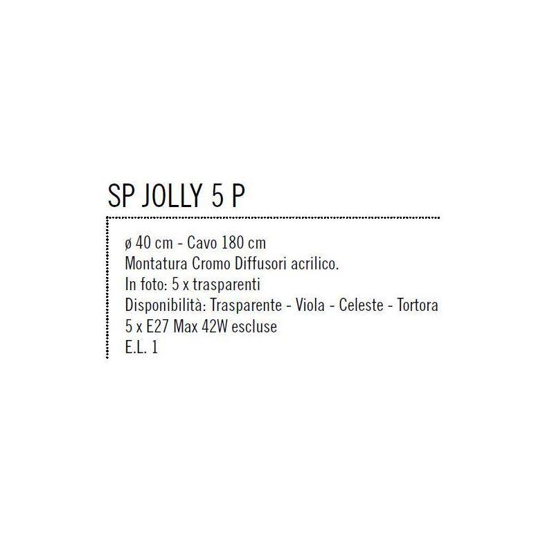 JOLLY SPP LAMPADARIO A SOSPENSIONE 5 LUCI DIFFUSORI IN ACRILICO VARI COLORI Illuminando - Cristalensi Shop Online