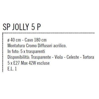 JOLLY SPP LAMPADARIO A SOSPENSIONE 5 LUCI DIFFUSORI IN ACRILICO VARI COLORI Illuminando - Cristalensi Shop Online