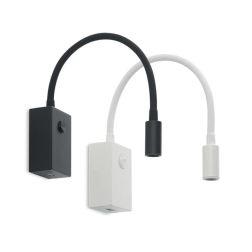 BERLIN APPLIQUE CON PORTA USB E BRACCIO FLESSIBILE LED 3W LUCE 3000K BIANCA O NERA Pan International - Cristalensi Shop Online