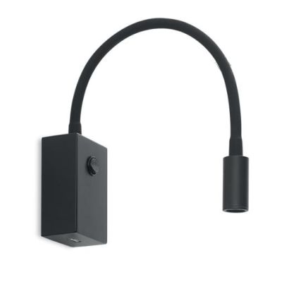 BERLIN APPLIQUE CON PORTA USB E BRACCIO FLESSIBILE LED 3W LUCE 3000K BIANCA O NERA Pan International - Cristalensi Shop Online