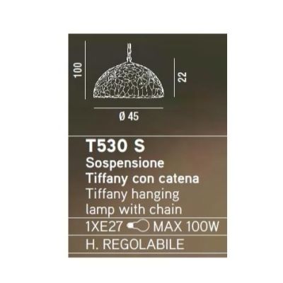 T530S SOSPENSIONE IN VETRO TIFFANY DIAMETRO 45 Perenz - Cristalensi Shop Online