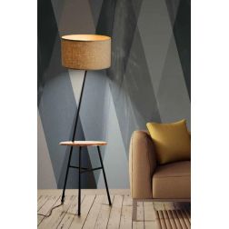 COMODA LAMPADA DA TERRA CON TAVOLINO INCORPORATO VINTAGE CON PARALUME TESSUTO Illuminando - Cristalensi Shop Online 2