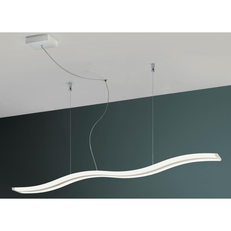 ONDA SOSPENSIONE LAMPADARIO ONDULATO BIANCO RETTANGOLARE LED DIMMERABILE MODERNA PROMOINGROSS - Cristalensi Shop Online