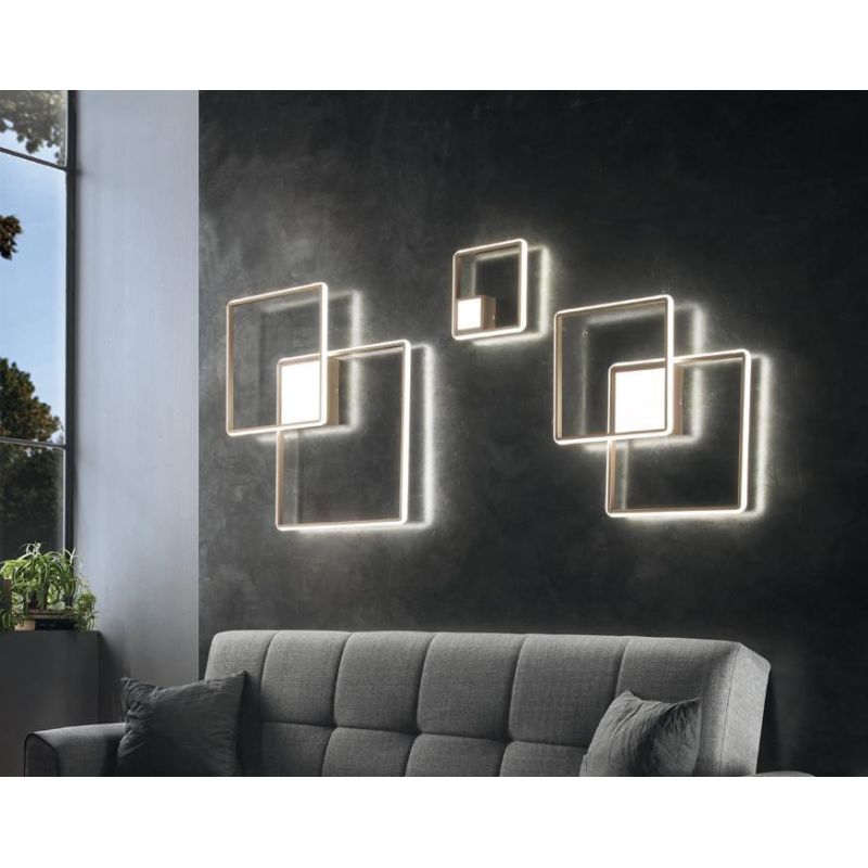 DOWEL APPLIQUE LED 22W LUCE 3000K MONTATURA ORO OPACO O SILVER DI ONDALUCE ONDALUCE CICIRIELLO - Cristalensi Shop Online