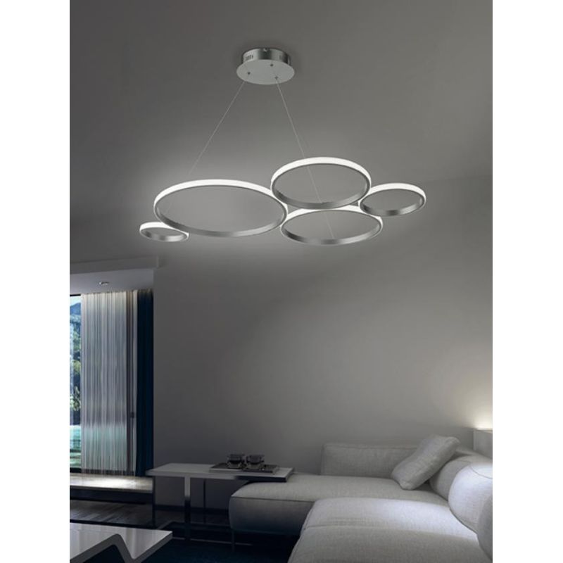 POIS LAMPADARIO SOSPENSIONE GRIGIO O ORO LED 60W 6000LM MODERNA LUCE DIFFUSA ONDALUCE CICIRIELLO - Cristalensi Shop Online