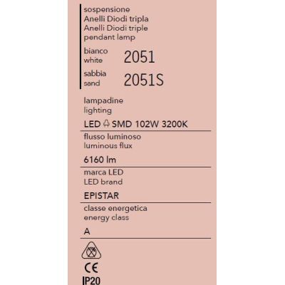 2051 LAMPADARIO SOSPENSIONE 3 ANELLI LED 102W COLORE SABBIA O BIANCO DI AFFRALUX ANELLIDIODI AFFRALUX - Cristalensi Shop Online