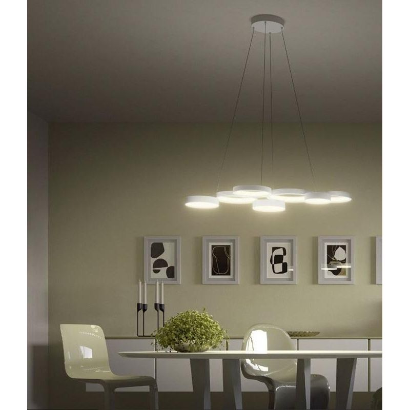 CRONOS SOSPENSIONE MODERNA 7 CERCHI BRONZO, NERA O BIANCA LED 65W LUCE 3000K DIMMERABILE Redo Group - Cristalensi Shop Online