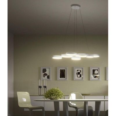 CRONOS SOSPENSIONE MODERNA 7 CERCHI BRONZO, NERA O BIANCA LED 65W LUCE 3000K DIMMERABILE Redo Group - Cristalensi Shop Online