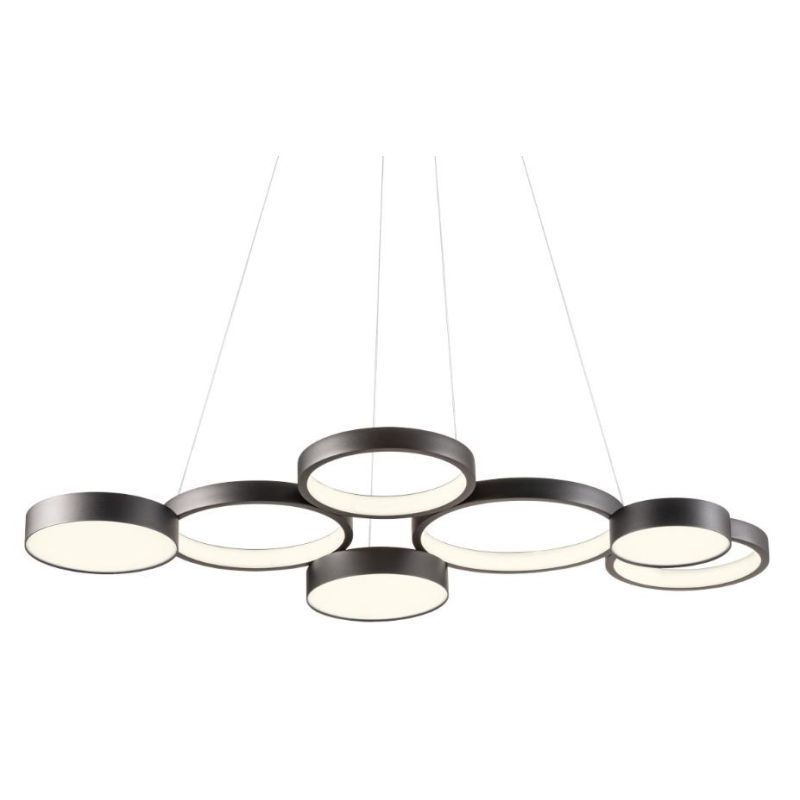 CRONOS SOSPENSIONE MODERNA 7 CERCHI BRONZO, NERA O BIANCA LED 65W LUCE 3000K DIMMERABILE Redo Group - Cristalensi Shop Online
